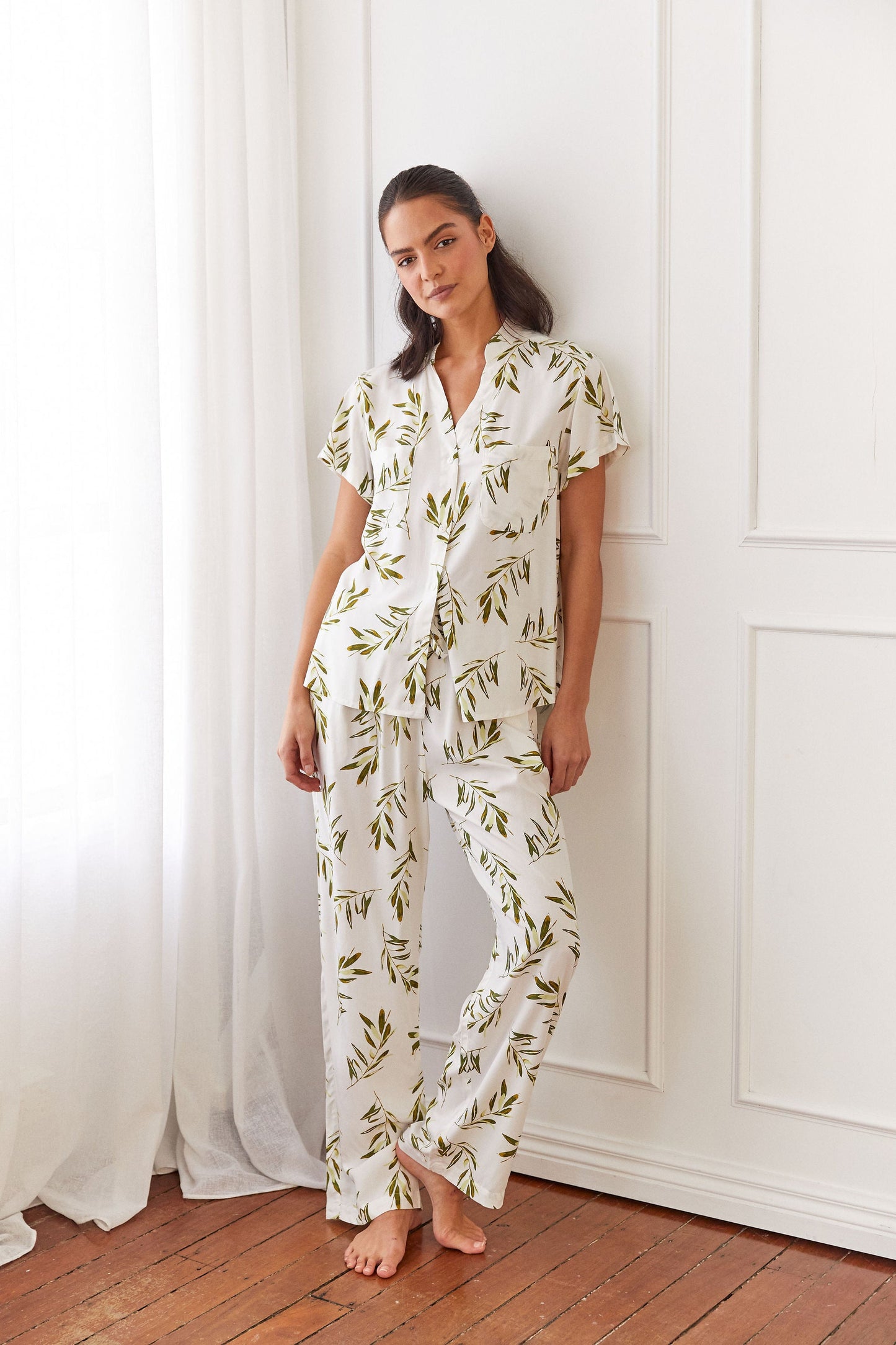 Maggie Pajama Set - Long Pants - Olive Leaf