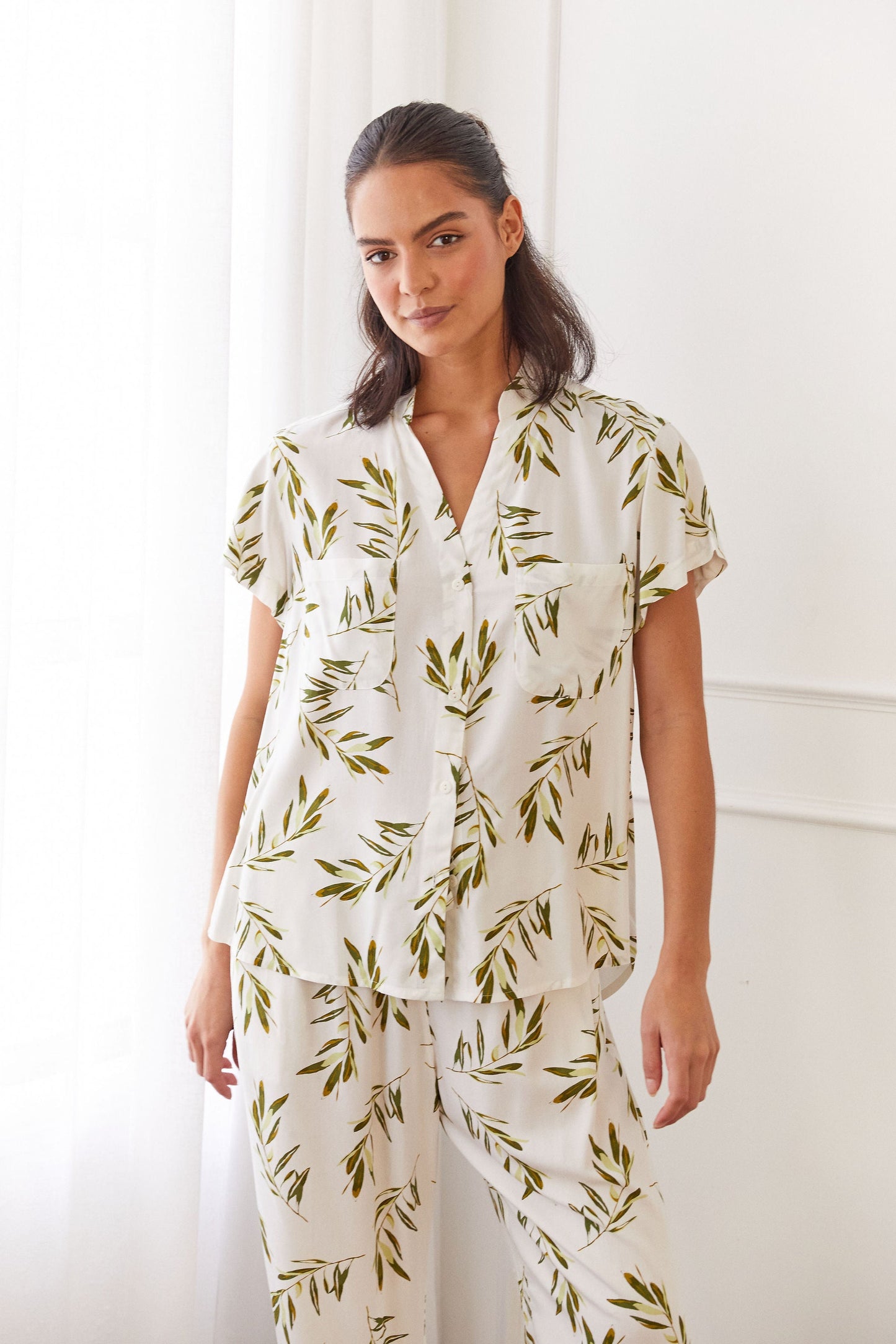 Maggie Pajama Set - Long Pants - Olive Leaf