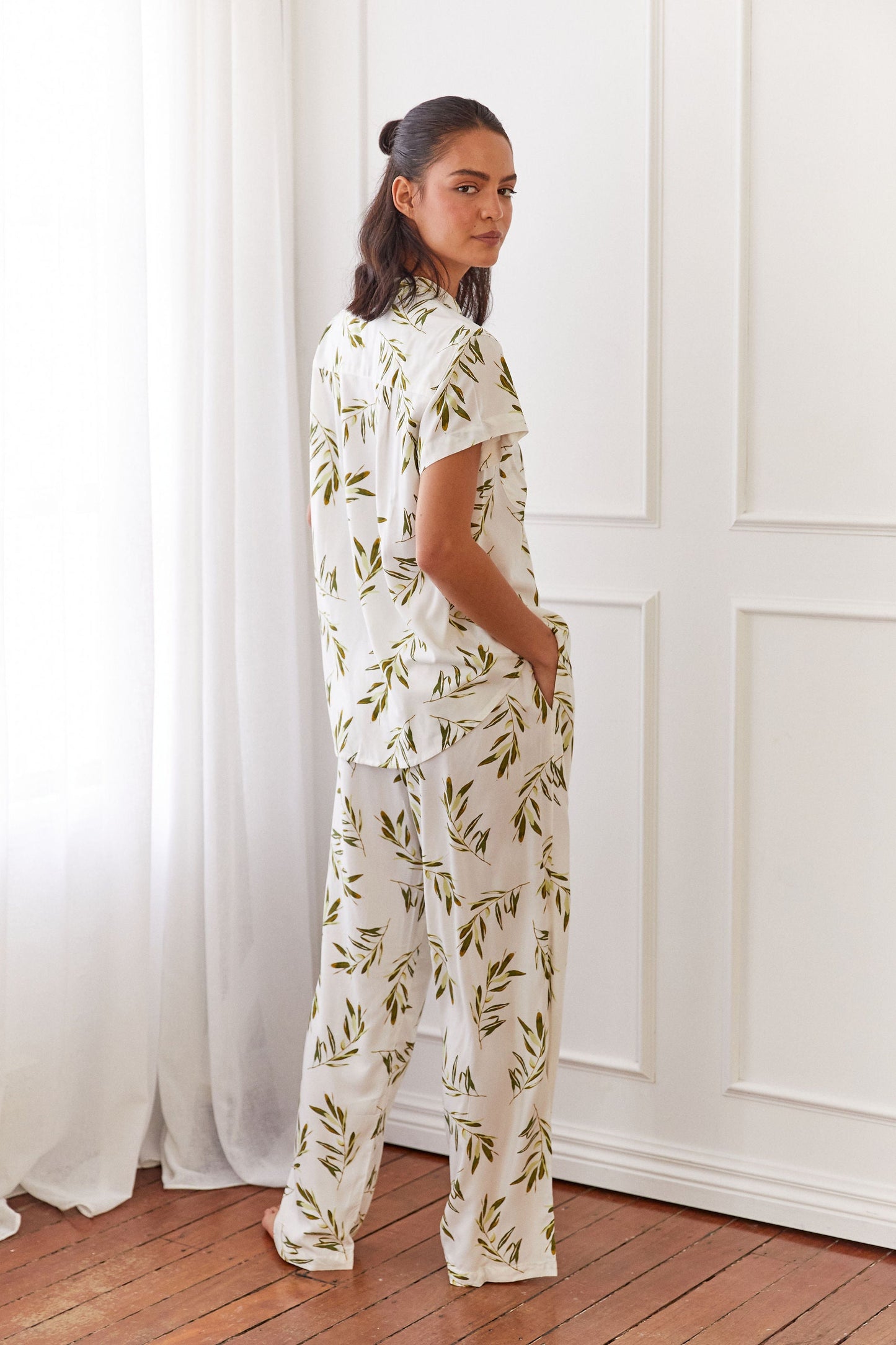 Maggie Pajama Set - Long Pants - Olive Leaf