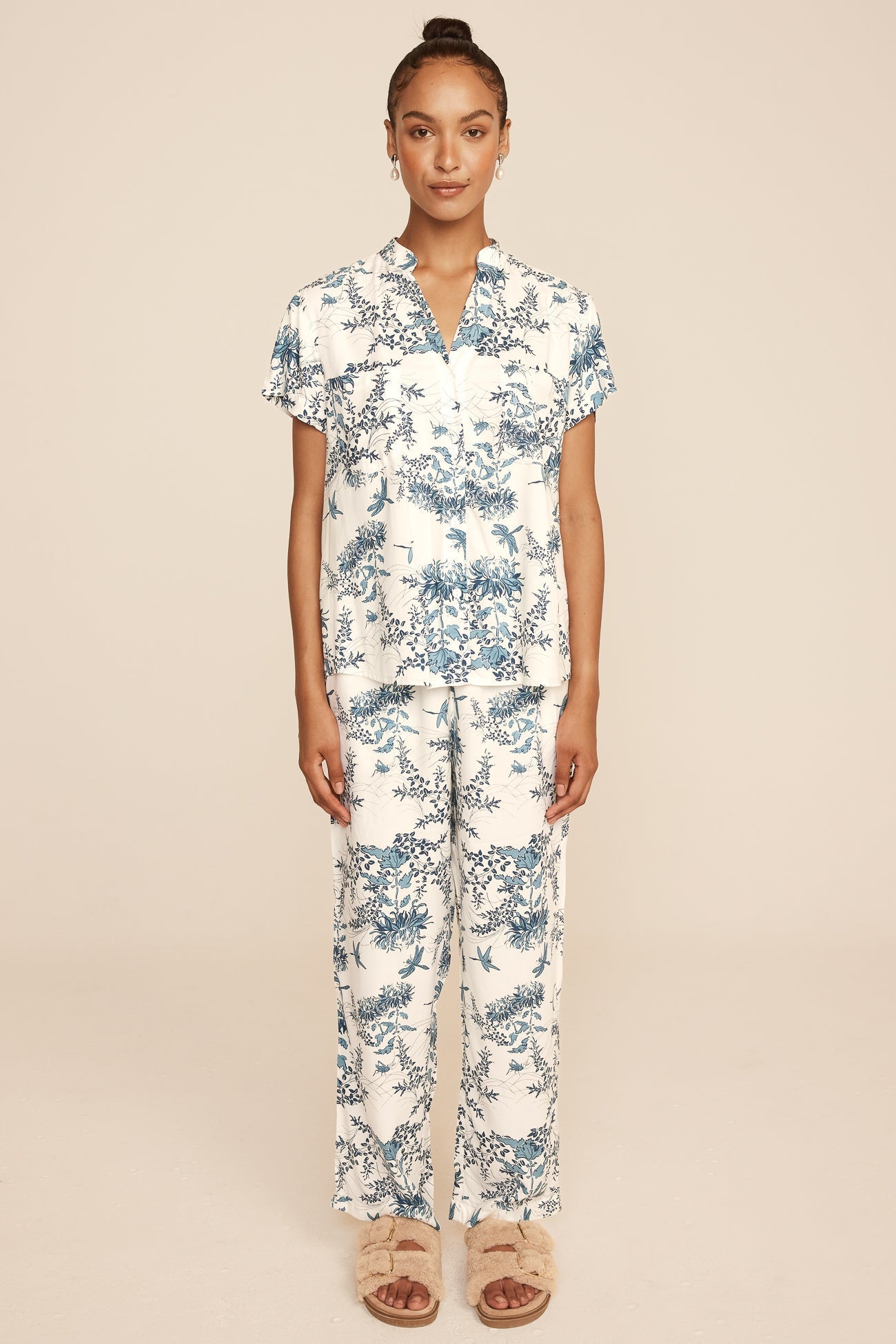 Maggie Pajama Set - Long Pants - Summer Toile - Aegean Blue