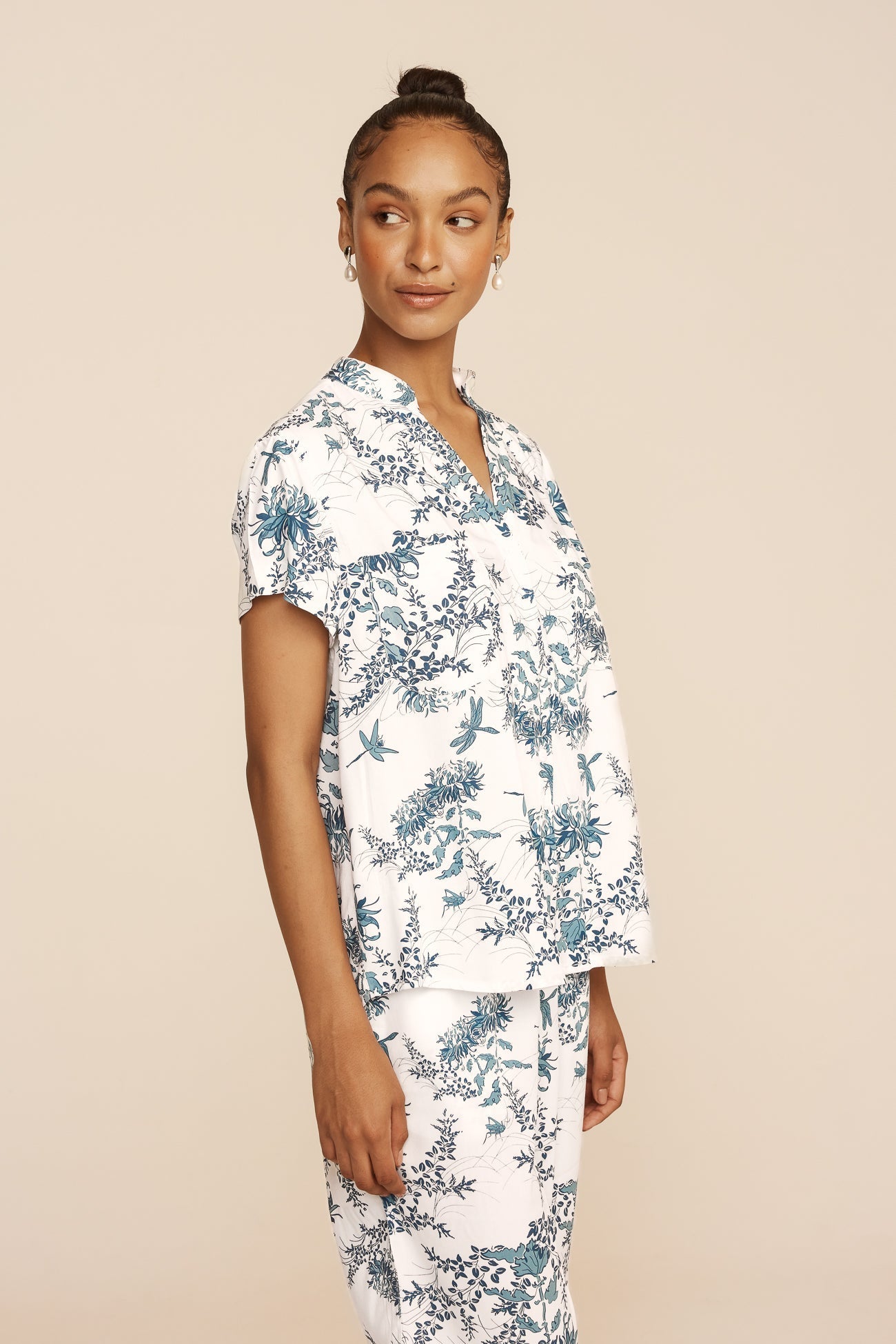 Maggie Pajama Set - Long Pants - Summer Toile - Aegean Blue