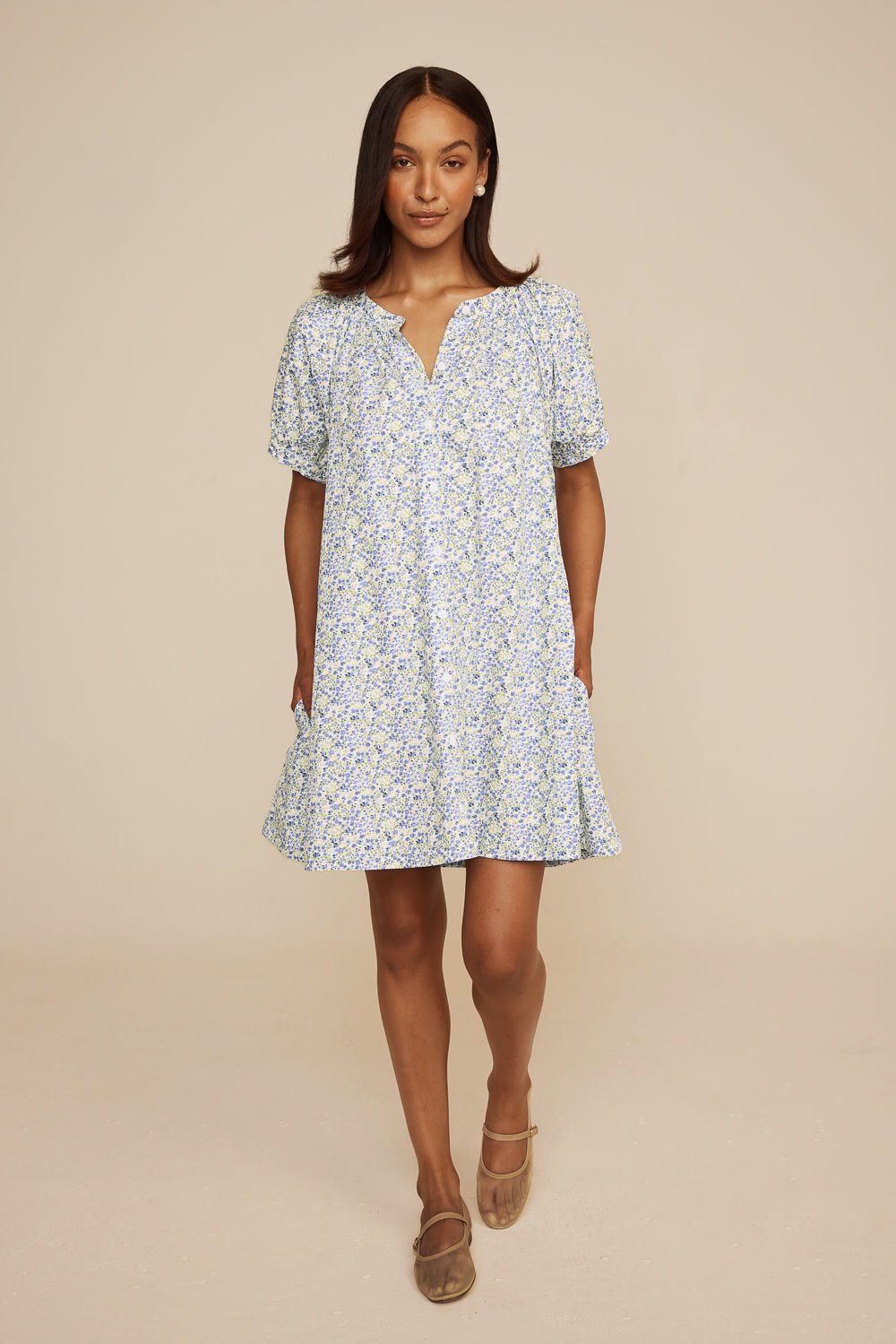 Libby Lounge Dress - Cotton - Floret Blue