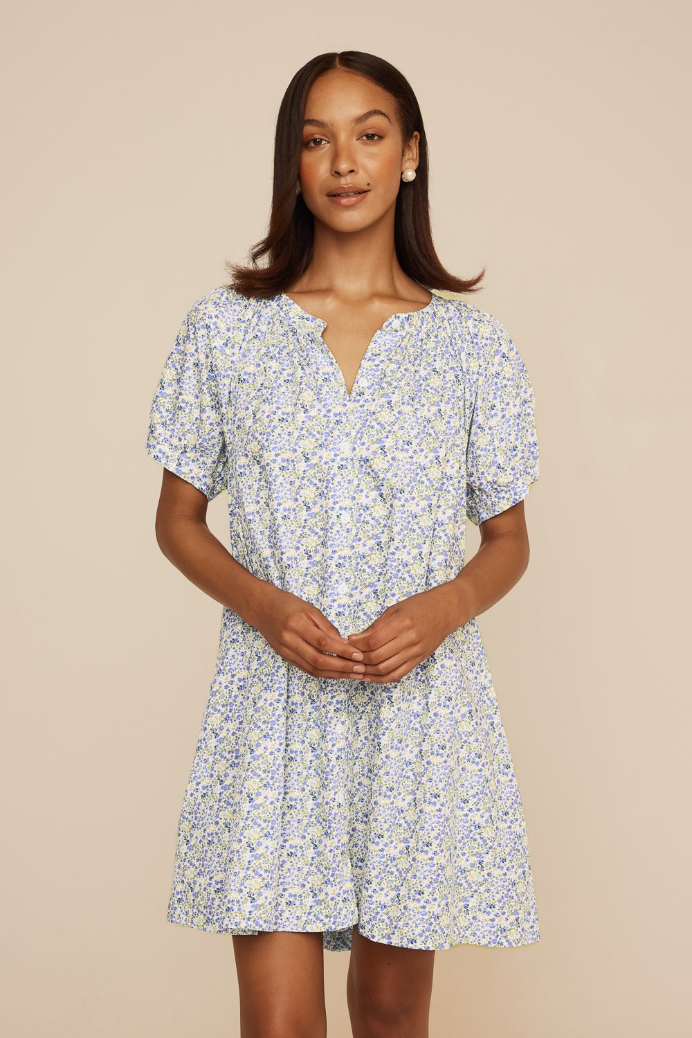 Libby Lounge Dress - Cotton - Floret Blue