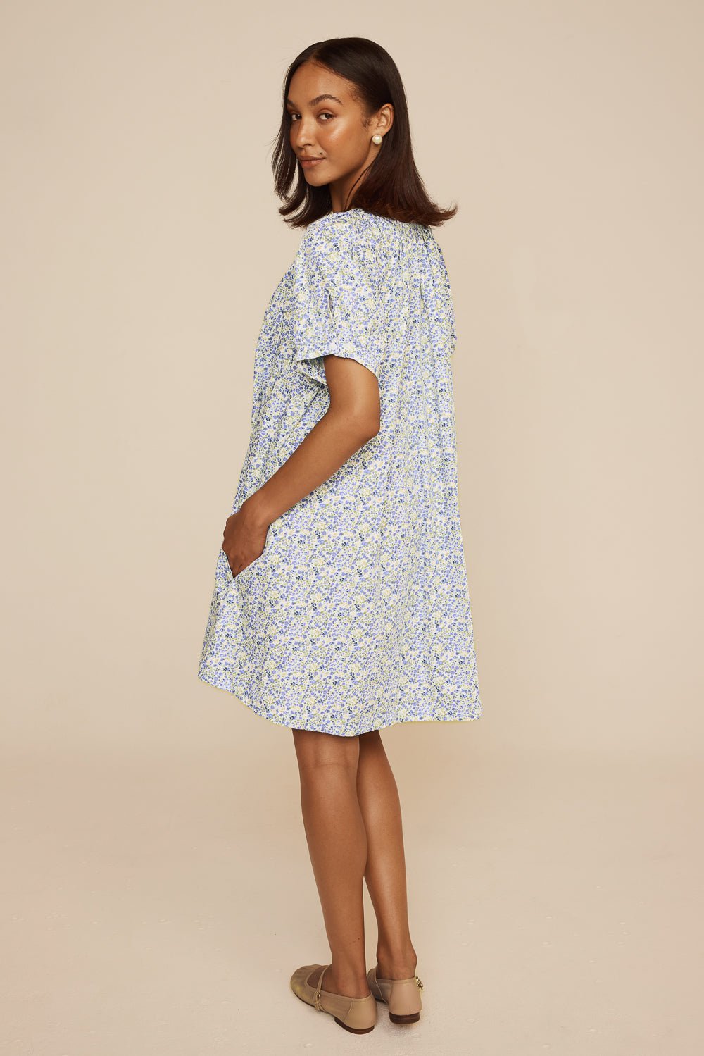 Libby Lounge Dress - Cotton - Floret Blue