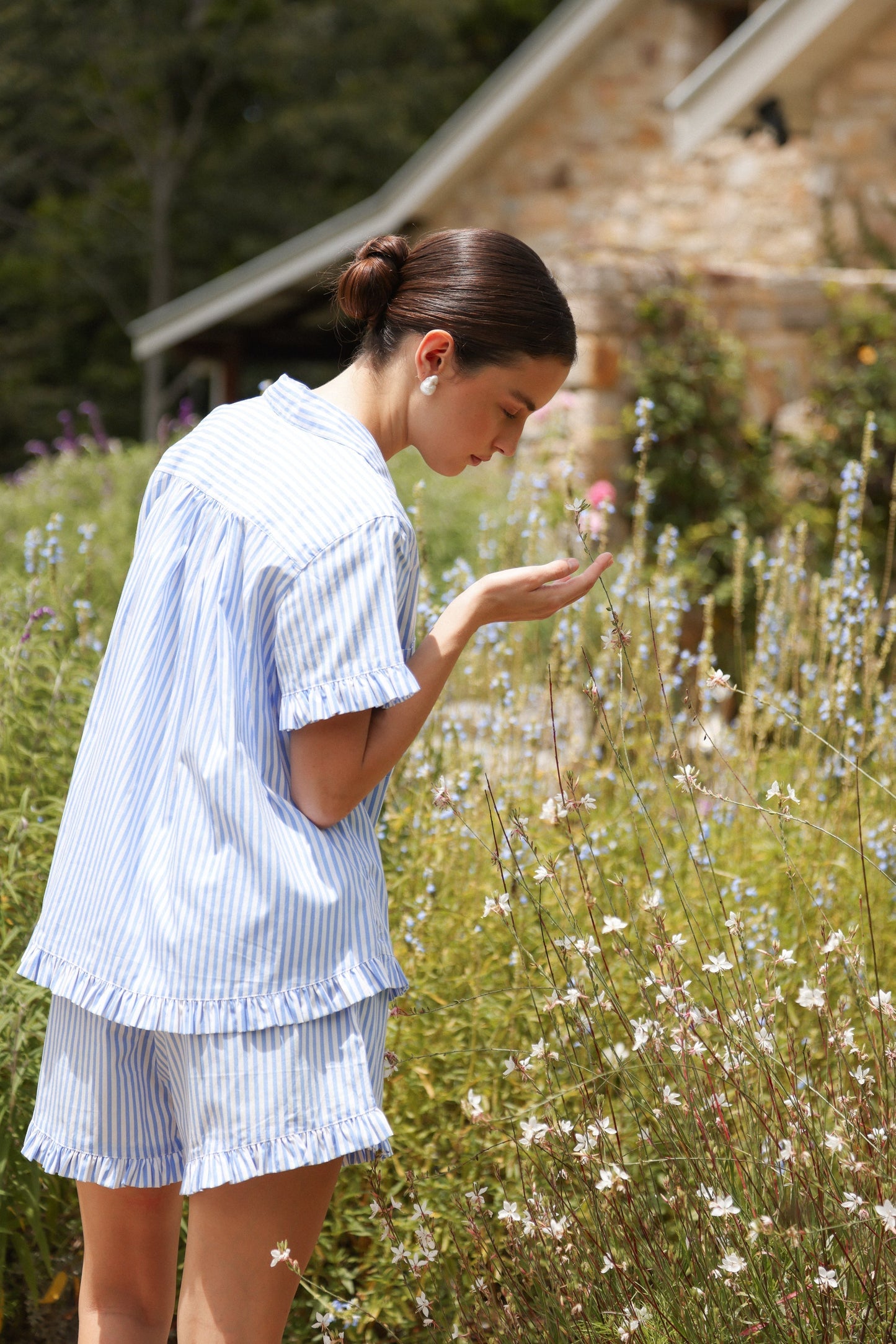 Felicity Frill Set - Cotton - Pinstripe Blue