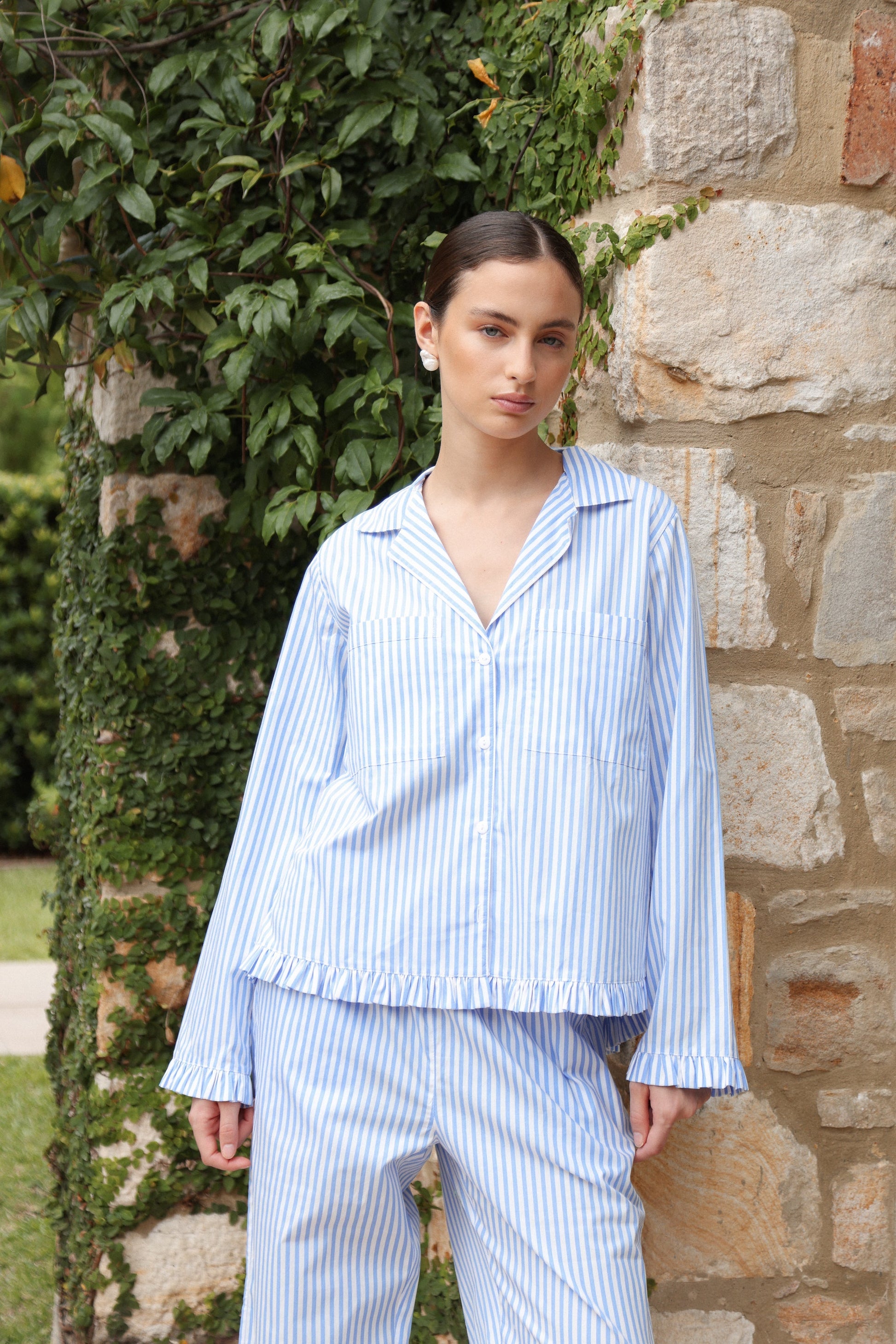 Felicity Frill Pajama Set - Long - Pinstripe Blue Piyama USD Felicity Frill Pajama Set - Long - Pinstripe Blue Piyama USD