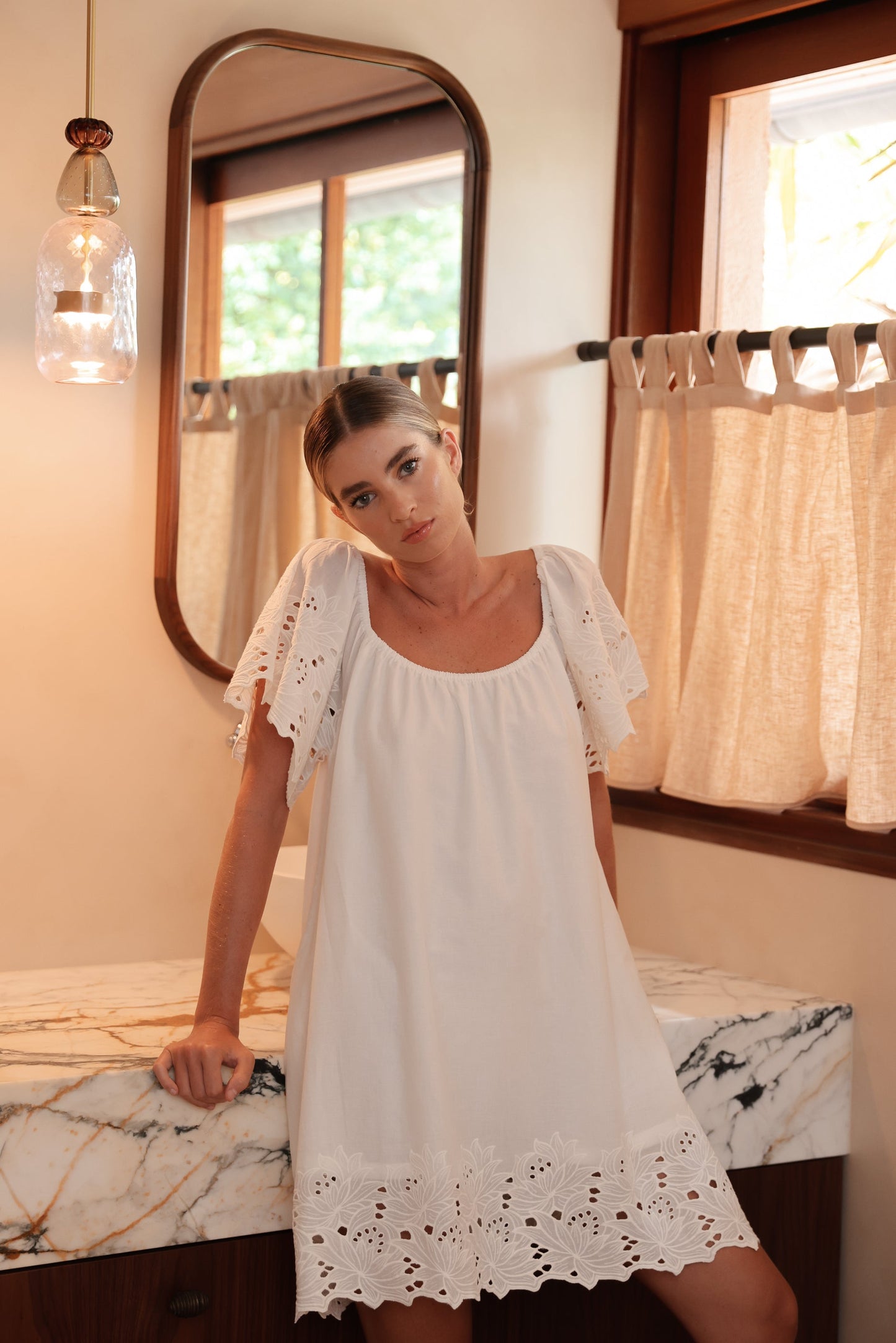 Betty Lounge Dress - Cotton Embroidery - Vanilla
