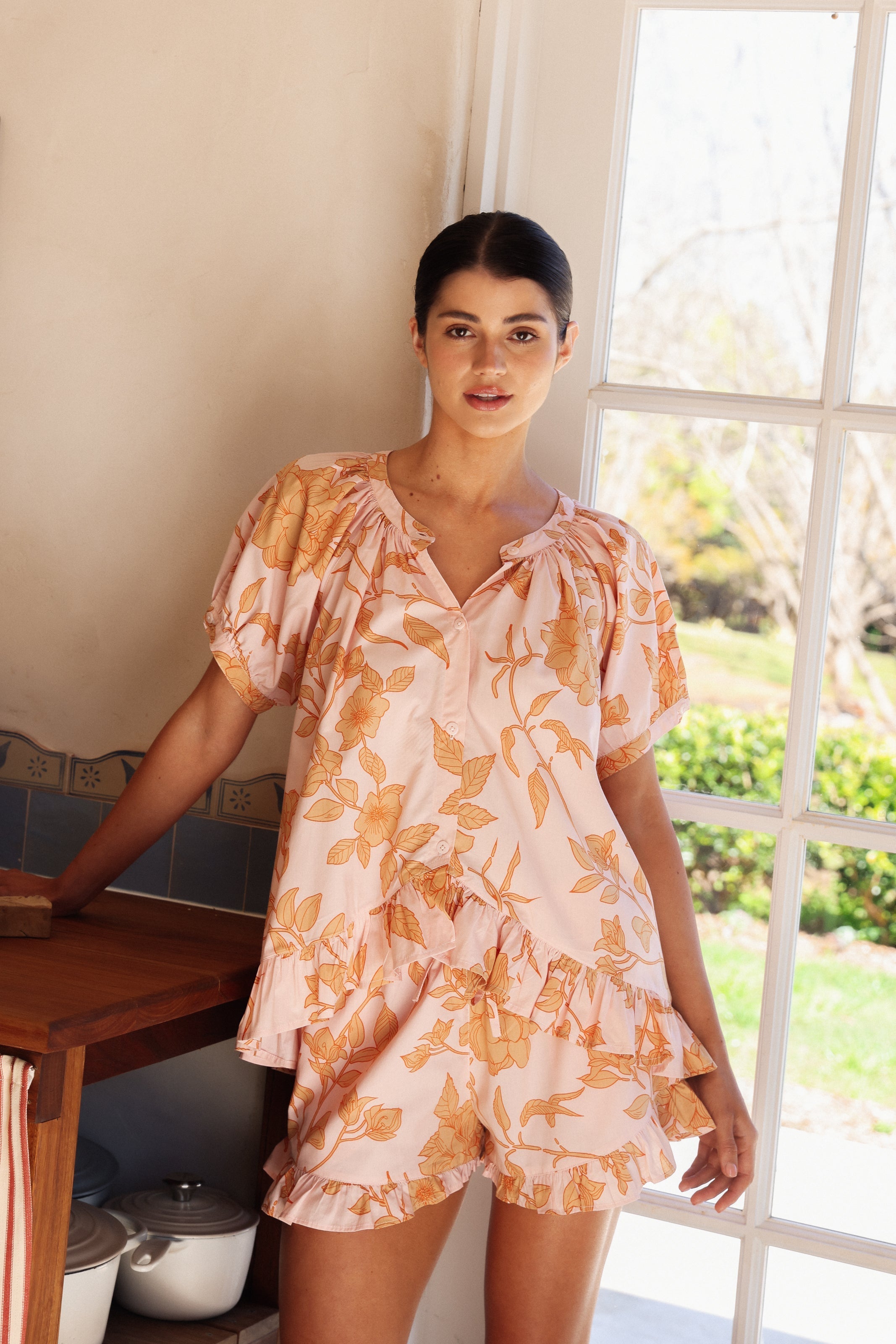 Sophie Pajama Set - Romantic Floral - Peach – Piyama USD