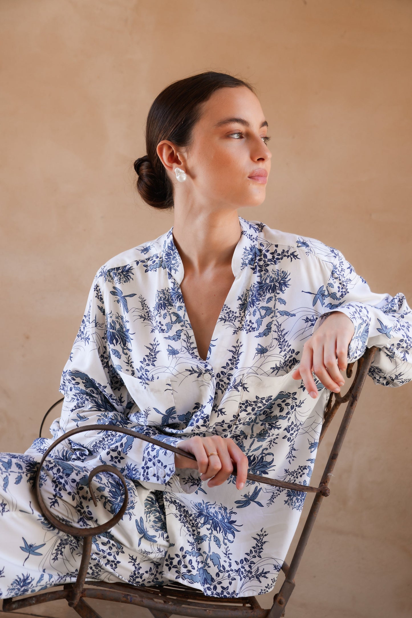 Maggie Pyjama Set - Long - Summer Toile - Aegean Blue