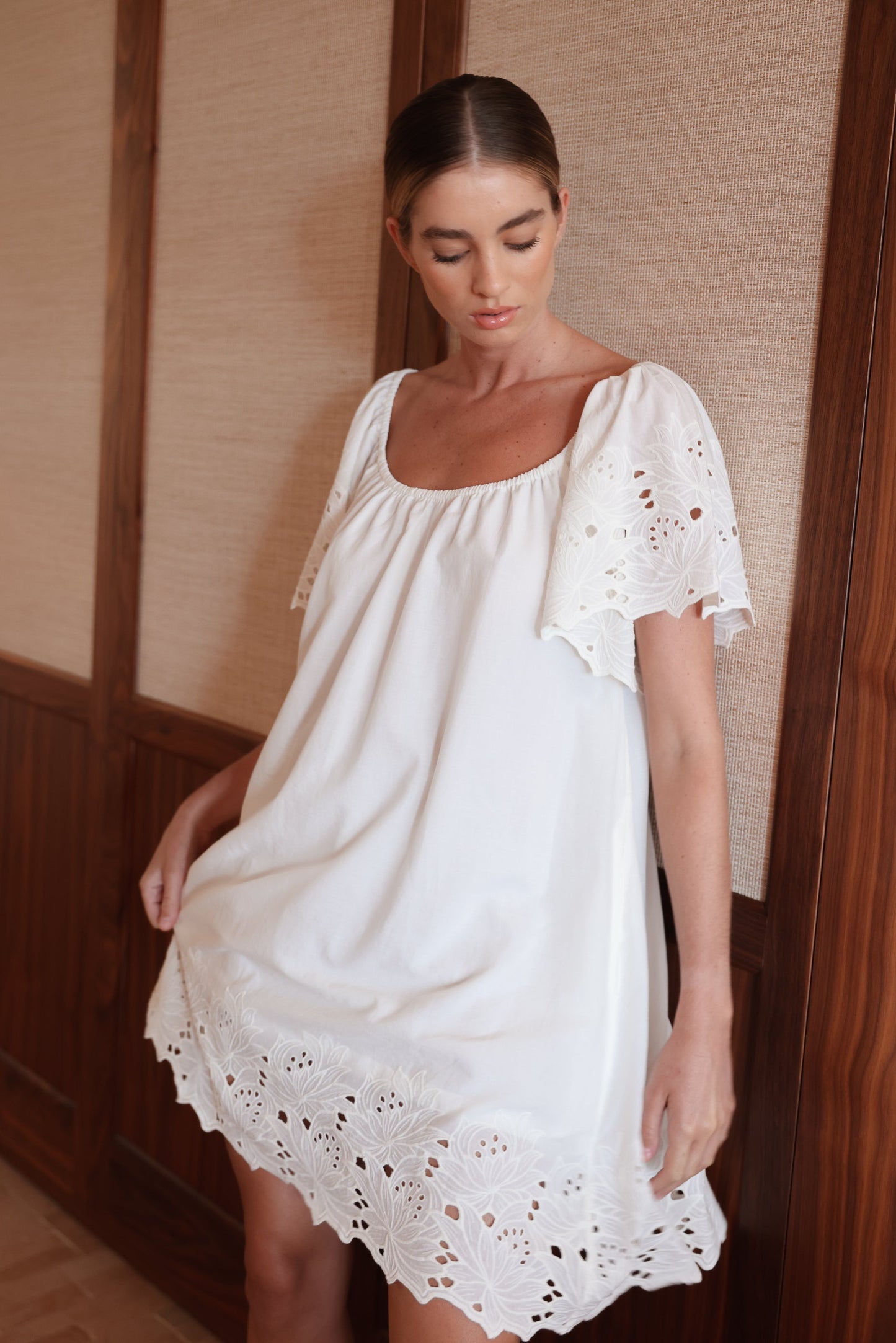 Betty Lounge Dress - Cotton Embroidery - Vanilla