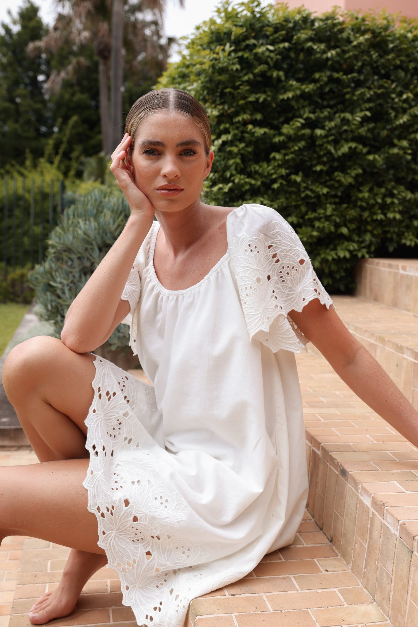 Betty Lounge Dress - Cotton Embroidery - Vanilla