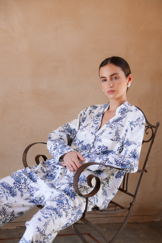 Maggie Pyjama Set - Long - Summer Toile - Aegean Blue