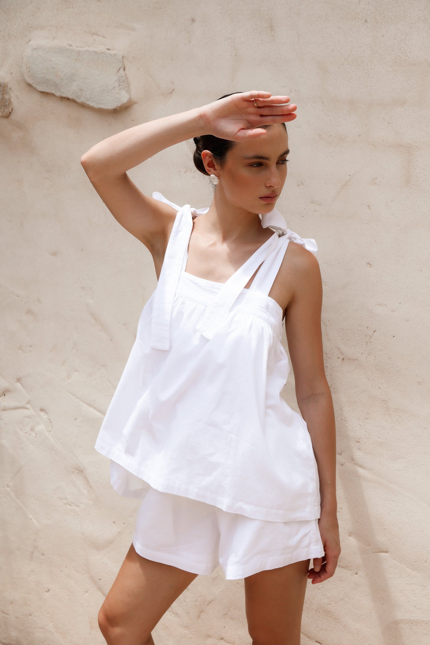 Suzie Tie Sleep Set - White Washed Cotton