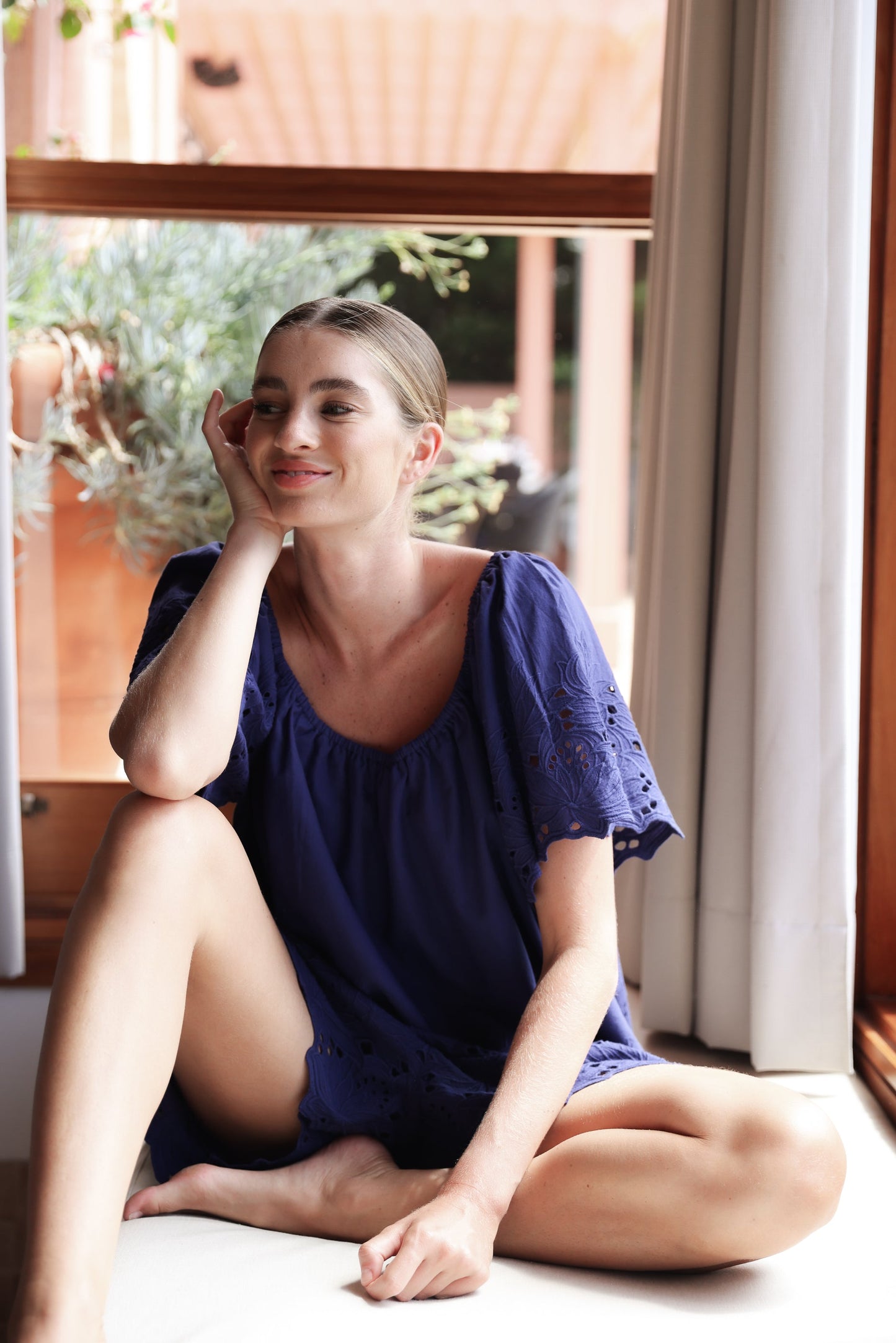 Betty Lounge Set - Cotton Embroidery - Twilight Blue