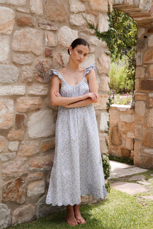 Indah Wing Nightie - Long - Floret Blue