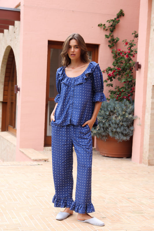 Jemima Sleep Set - Pants - ECOVERO™ - Indigo Dot
