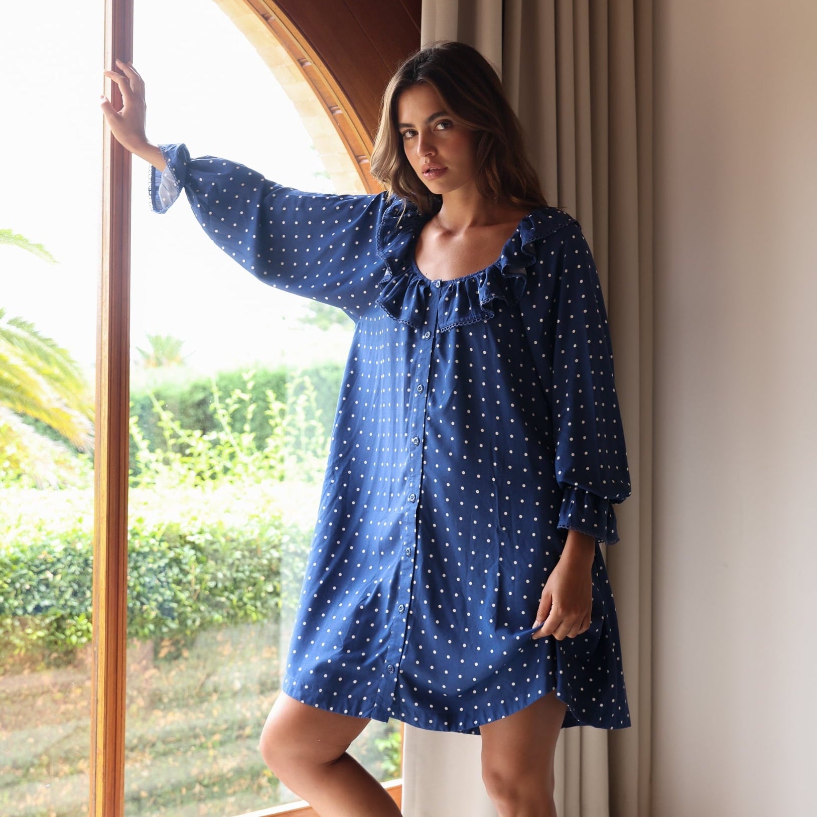 Piyama Jemima Nightie - ECOVERO™ - Indigo Dot — view 7