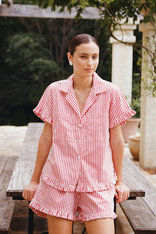 Felicity Frill Set - Pinstripe Cherry