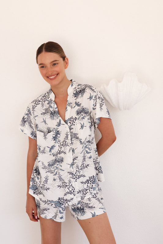 Maggie Pajama Set - Summer Toile - Aegean Blue