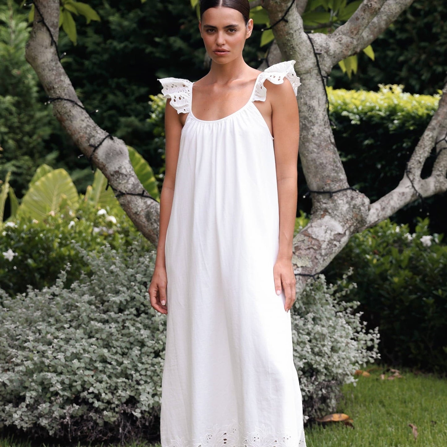 Indah Lounge Dress - Cotton Embroidery - Vanilla