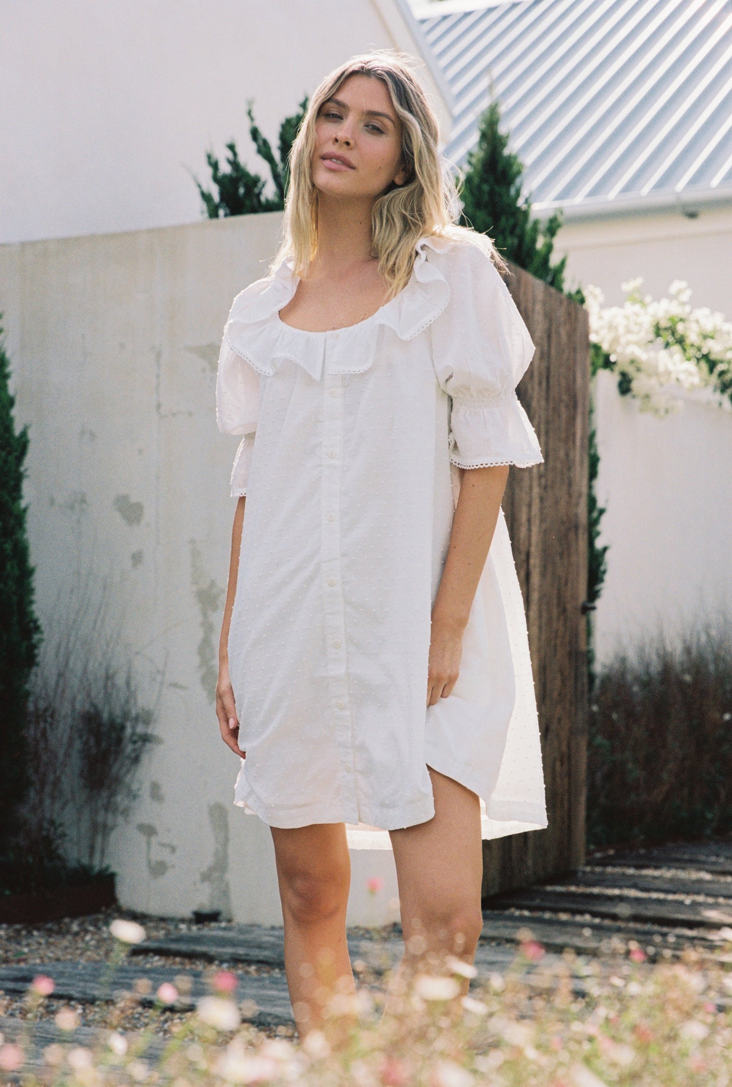 Jemima Nightie - White - Cotton Swiss Dot