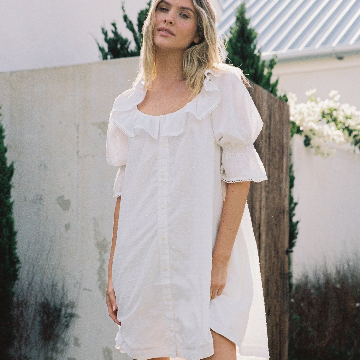 Jemima Nightie - White - Cotton Swiss Dot