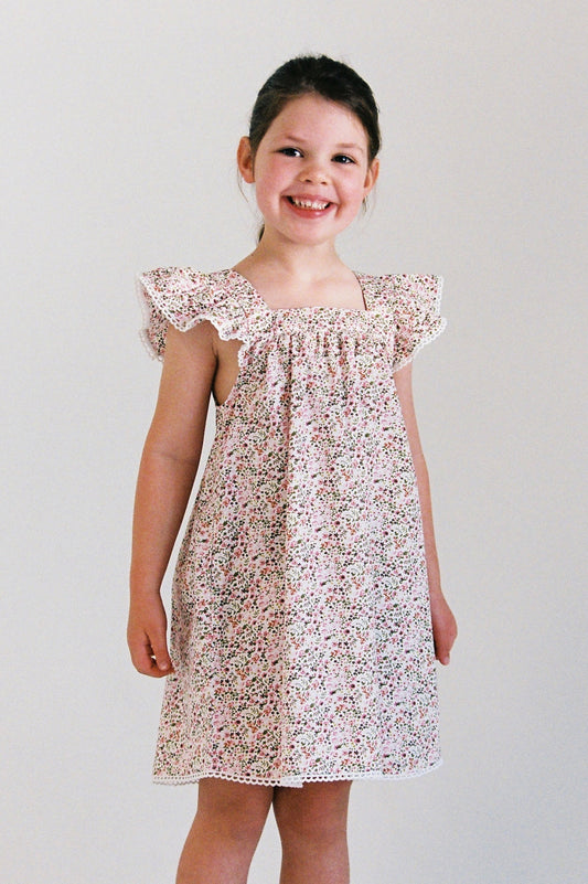 Girls Harriet Lounge Dress - Floret Pink + Trim