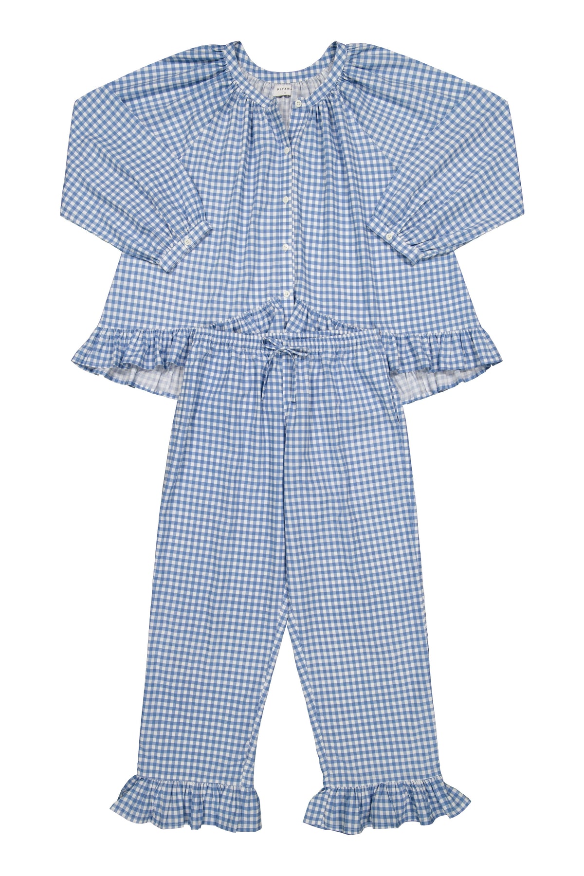Sophie Long Sleep Set - Gingham - French Blue