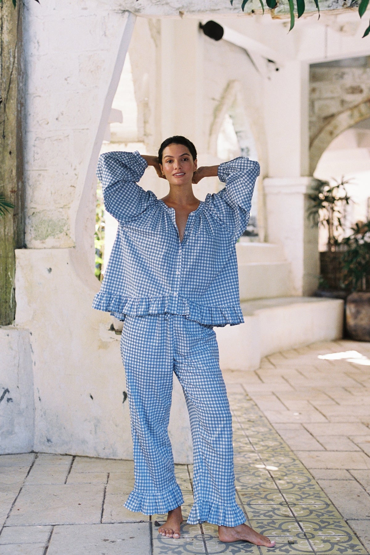 Sophie Long Sleep Set - Gingham - French Blue
