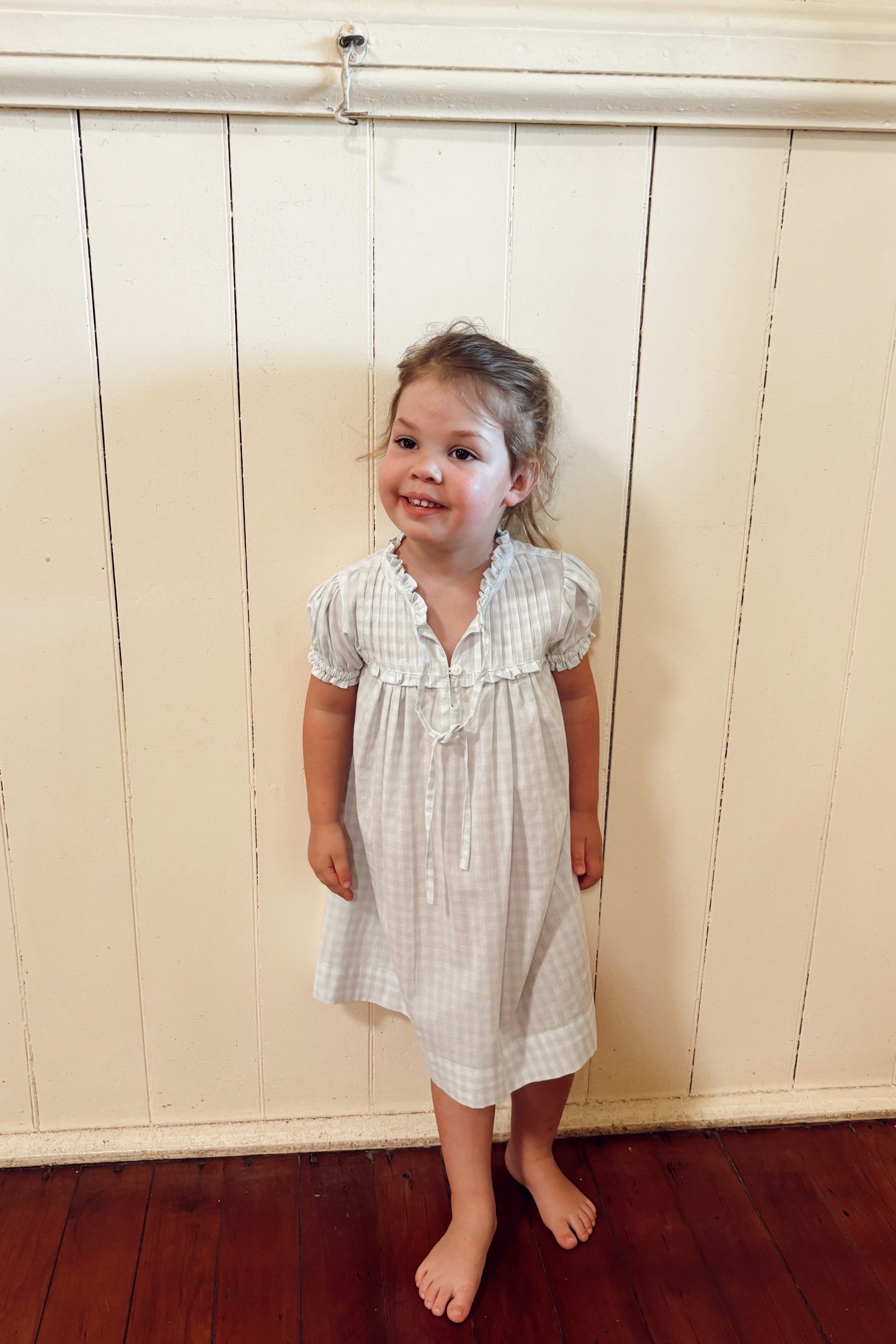 Girls Lounge Dress - Gingham Pale Blue