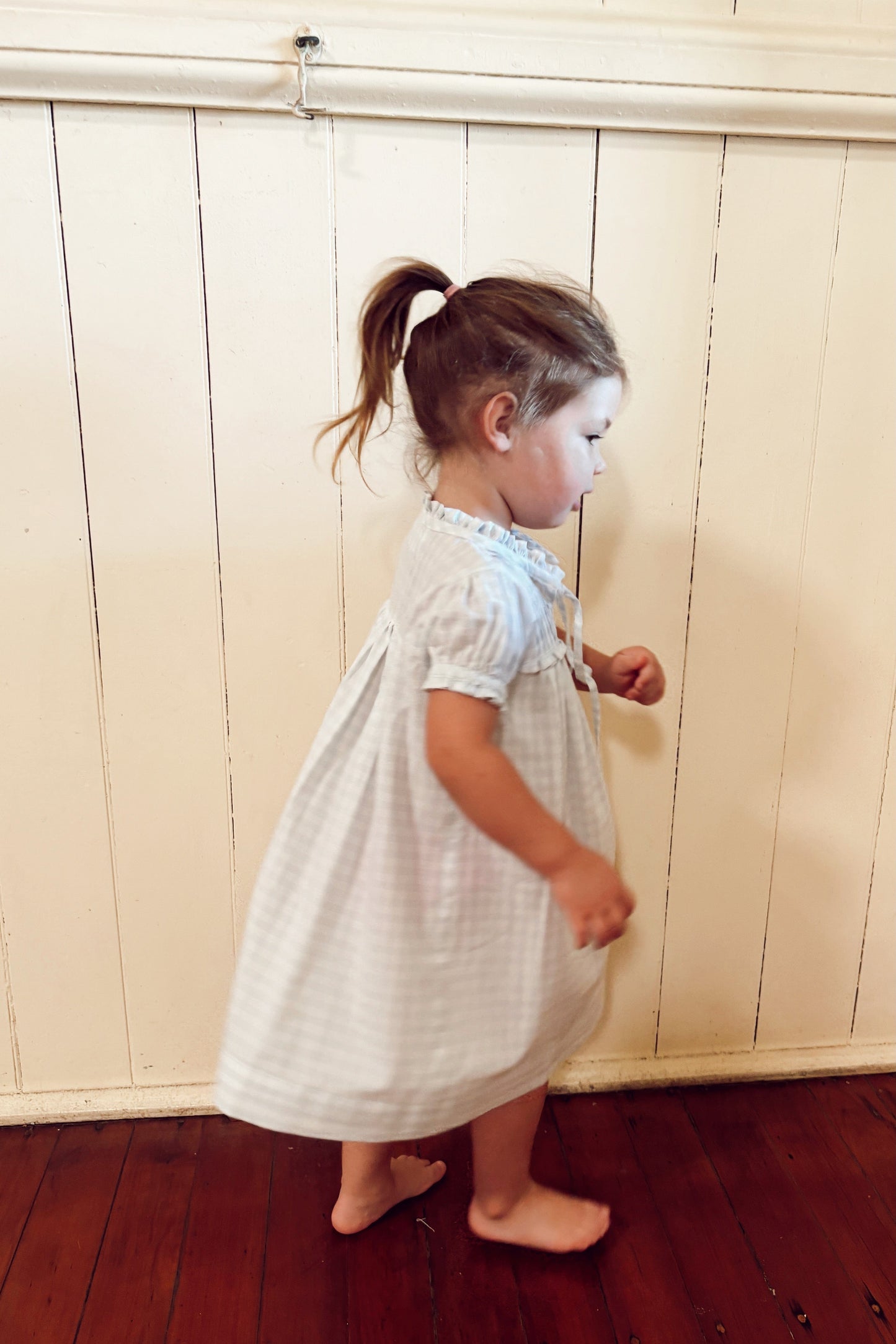 Girls Lounge Dress - Gingham Pale Blue