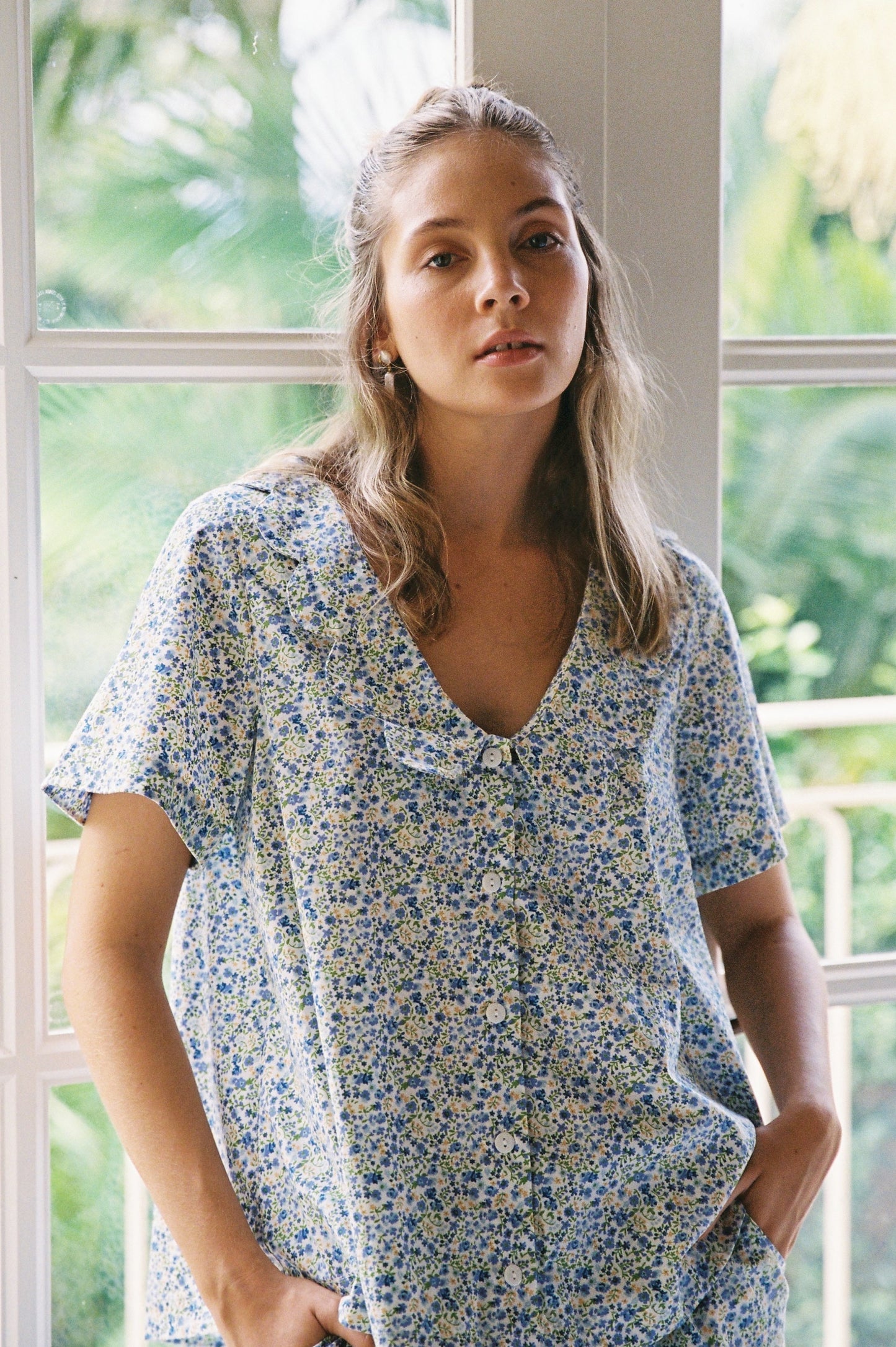 Penelope Sleep Set - Pants - Cotton - Floret Blue