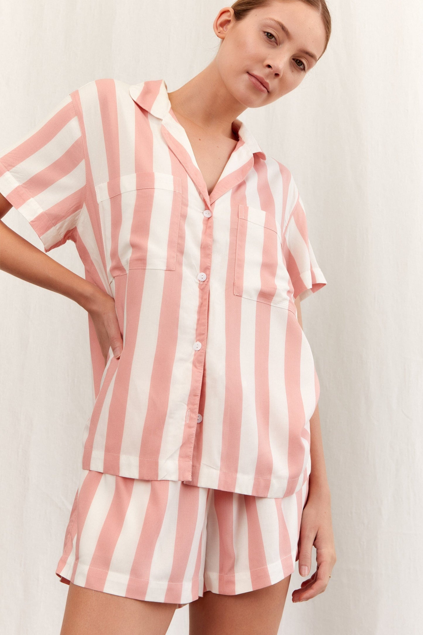 Abigail Sleep Set - Stripe - Peachy Pink