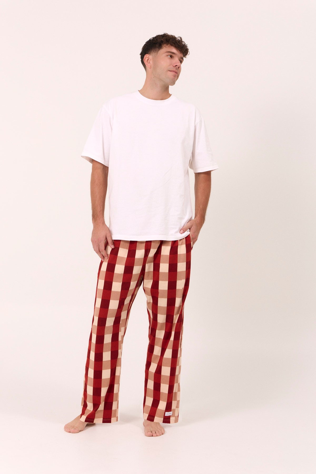 Mens Lounge Pants - Cotton Jersey - Holiday Plaid